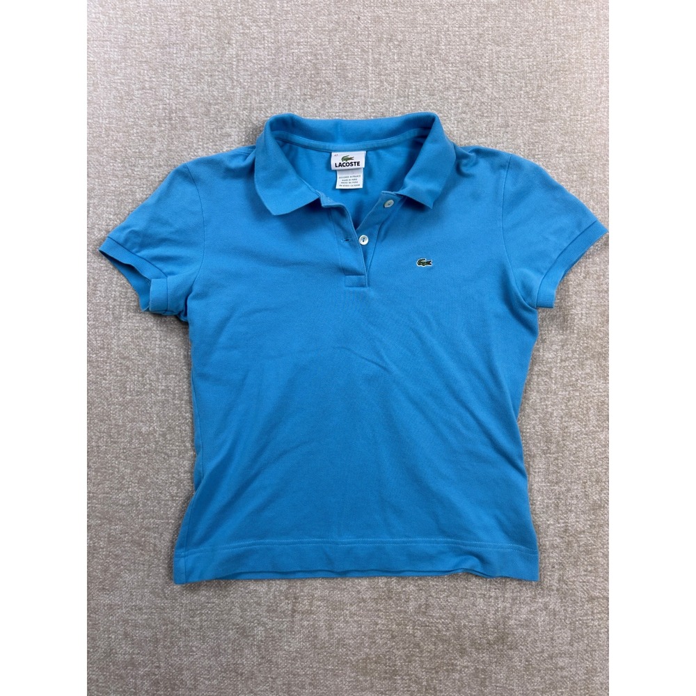 Lacoste Womens Blue Stretch Pique Short Sleeve Polo Shirt Size 42 Fits XS